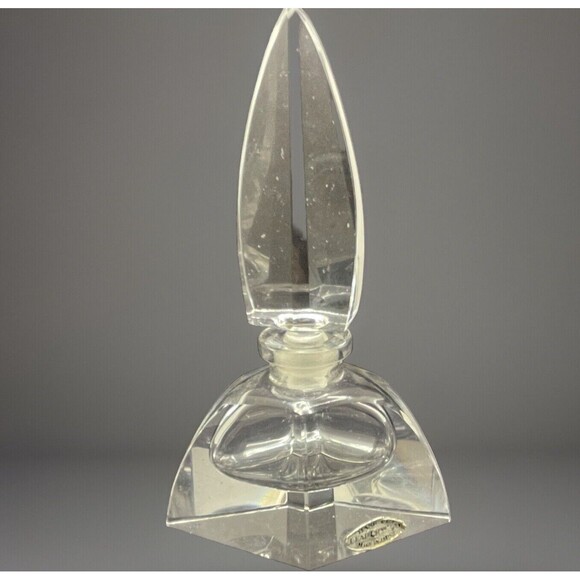 Vintage Hand Cut Art Deco Beveled Lead Crystal Perfume Bottle 5" Stopper Japan - Picture 3 of 11